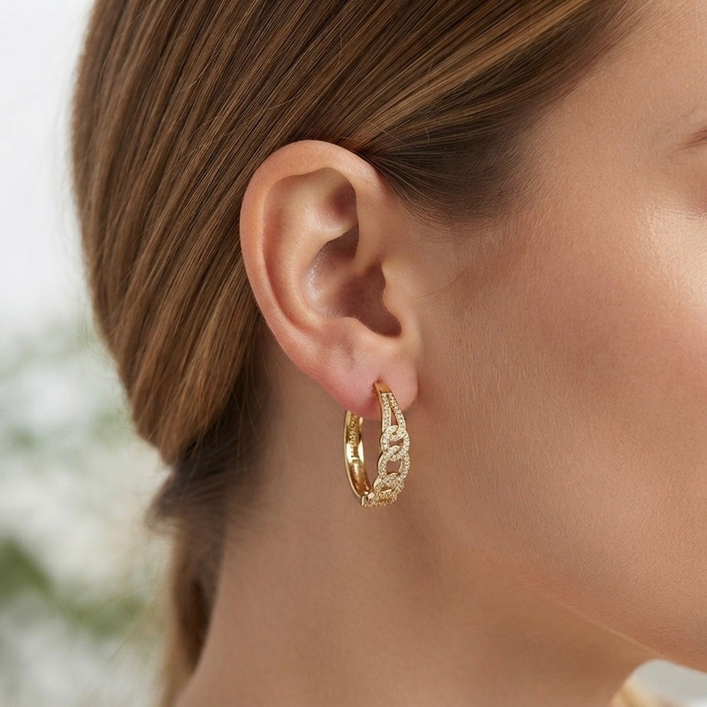 14K Gold Plated XP Womens Hoop Earrings‎ Cubic Zirconia